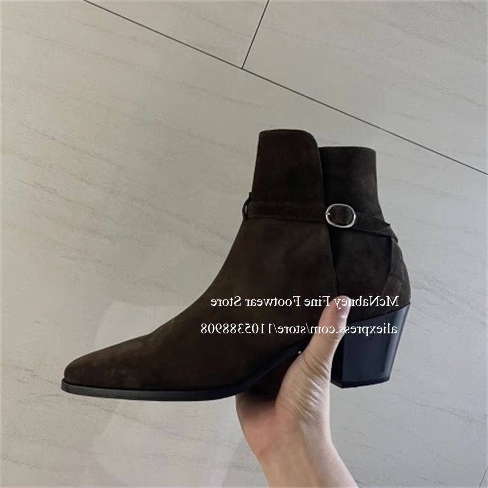 Men Shoes Formal - Luxury Black Suede Buckle Strap Men